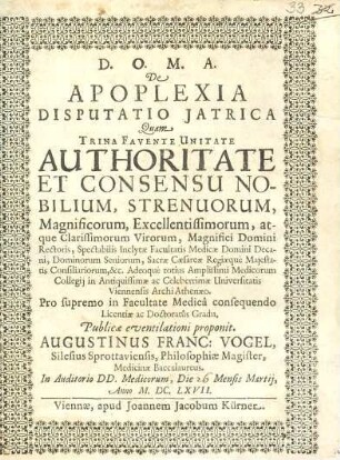 De Apoplexia Disputatio Iatrica