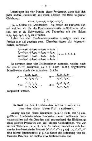 § 2. Definition des kombinatorischen Produktes von vier räumlichen Kollineationen.