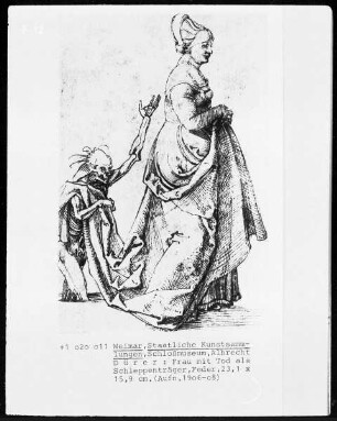 Frau mit Tod als Schleppenträger