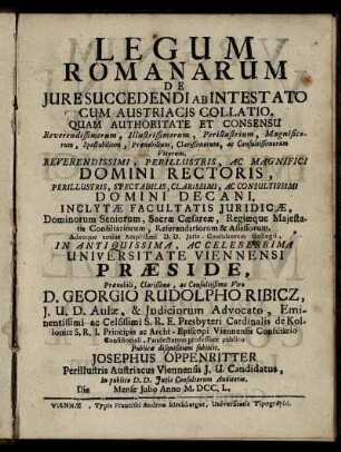 Legum Romanarum De Jure Succedendi Ab Intestato Cum Austriacis Collatio
