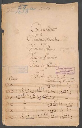 Quartette; strings, bc; D-Dur; GraunWV A:XIV:1
