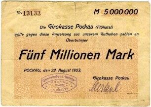 Anweisung über Fünf Millionen Mark
