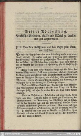 Dritte Abtheilung. Praktische Methoden, Kalke und Mörtel zu bereiten und gut anzuwenden