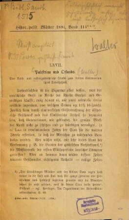 Palestrina und Orlando (di Lasso.) : Eine kunst- und culturgeschichtliche Studie zum dritten Centenarium ihres Todesjahres. [Kopftitel.]