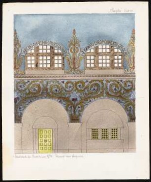 Großstädtischer Zentralfriedhof Schinkelwettbewerb 1914: Krematorium. Schnitt mit Teilansicht einer Längswand 1:20