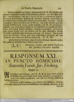 Responsum XXI. In Puncto Homicidii