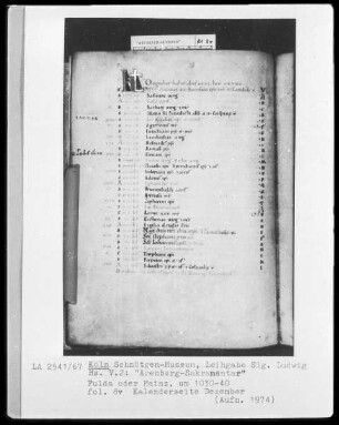 Arenberg-Sakramentar — Kalenderseite Dezember, Folio 8verso