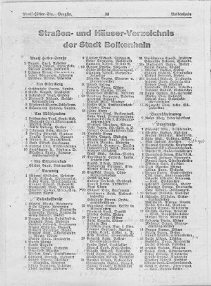 Straßen- und Häuserverzeichnis