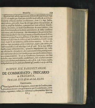 Disput. XIX. De Commodato, Precario & Precaria.