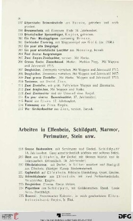 Arbeiten in Elfenbein, Schildpatt, Marmor, Perlmutter, Stein usw. (Nr. 218-250)