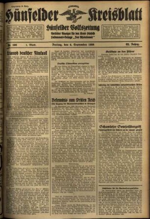 Erste Ausgabe vom Freitag, den 04. September 1936.