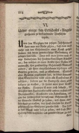 VI. Ueber einige bey Erbschafts-Angelegenheiten zu beobachtende Vorsichtsregeln.