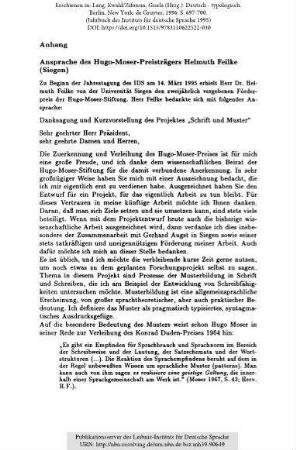 Anhang. Ansprache des Hugo-Moser-Preisträgers Helmuth Feilke (Siegen)
