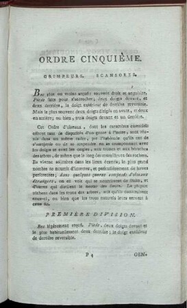 Ordre Cinquième. Grimpeurs.