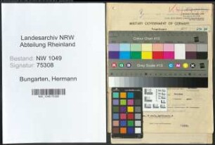 Entnazifizierung Hermann Bungarten , geb. 15.09.1890 (Schlosser)