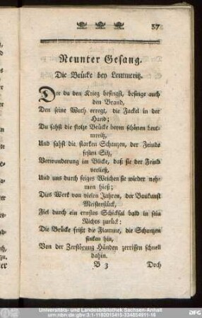 Neunter Gesang. Die Brücke bey Leutmeritz.