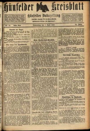 Erste Ausgabe vom Donnerstag, den 07. April 1927.