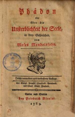 Phaedon oder über die Unsterblichkeit der Seele : in drey Gesprächen