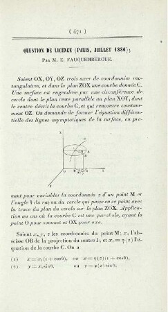 Question de licence (Paris, Juillet 1880).