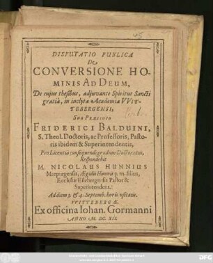 Disputatio Publica De Conversione Hominis Ad Deum