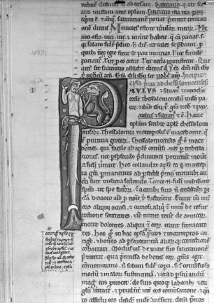 Commentarius in epistolas S. Pauli / Kommentar zu den Paulusbriefen — Initial P mit Fischmensch und Löwe, Folio fol. 132 v