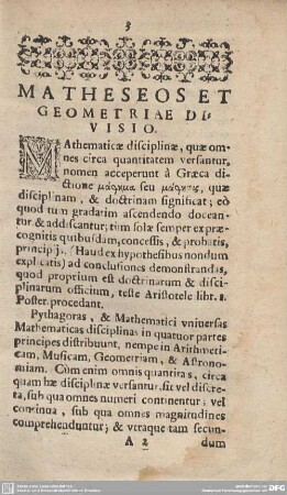 MATHHESEOS ET GEOMETRIAE DIVISIO.