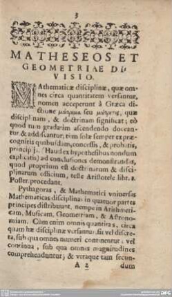 MATHHESEOS ET GEOMETRIAE DIVISIO.