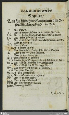 Register, Was für fürnehme Hauptpunct in diesem Büchlein gehandelt werden