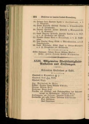 XXIII. Allgemeine Wohlthätigkeits=Anstalten und Stiftungen.