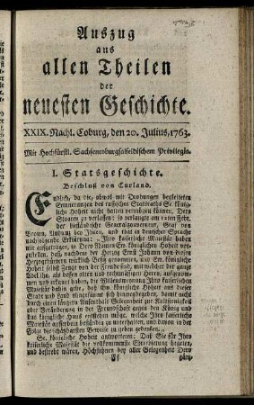 XXIX. Nachl. Coburg, den 20. Julius, 1763.