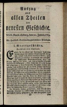 XXIX. Nachl. Coburg, den 20. Julius, 1763.
