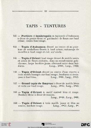 Tapis - Tentures (Nr. 143-151)