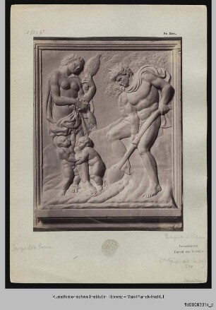 Hauptportal von San Petronio : Reliefs am linken Pilaster : Adam und Eva bei der Arbeit