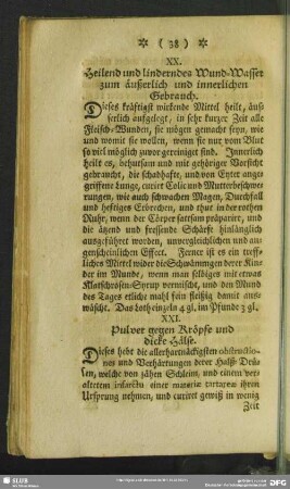 XX. Heilend und linderndes Wund-Wasser zum äußerlich und innerlichen Gebrauch