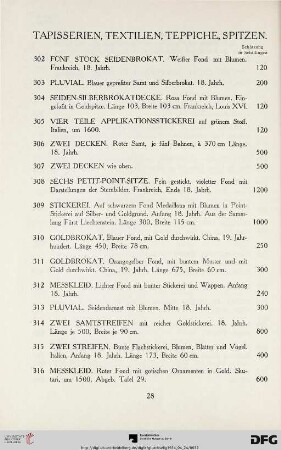 Tapisserien, Textilien, Teppiche, Spitzen (Nr. 302-331)