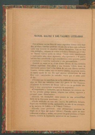 Manuel Gálvez y los valores literarios