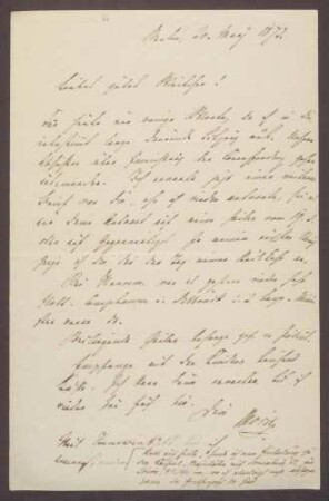 Schreiben von Moritz Ellstätter, Berlin, an seine Frau Marie: - Besuch bei Hansemann (zusammen mit [Rudolf von] Delbrück, [Otto von] Camphausen u. a.) - Einladung zur Soiree beim Kaiser (zusammen mit dem Großherzog)
