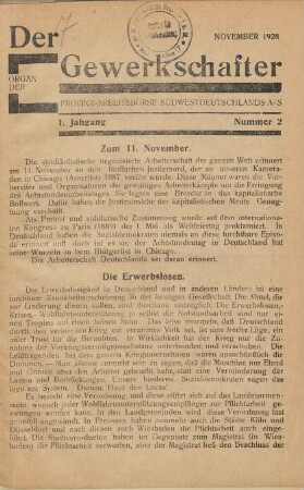 1. Jahrgang, Nummer 2, November 1928