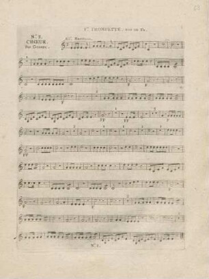 No. 2 Chœur. Par Gossec. 1.Trompette. Ton de Fa.