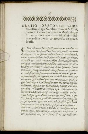 Oratio Oratorum Christianissimi Regis Caroli IX. Ferrerii & Fabri, habita in Tridentino Concilio ...