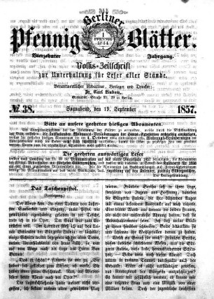 No. 38, Sonnabend, den 19. September