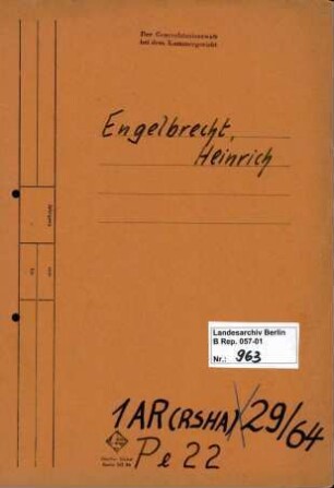 Personenheft Heinrich Engelbrecht (*31.01.1896), Polizeiobersekretär