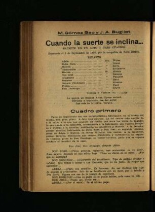 Cuando la suerte se inclina... : sainete en un acto y tres cuadros