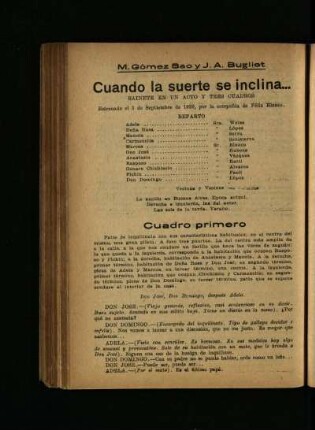 Cuando la suerte se inclina... : sainete en un acto y tres cuadros