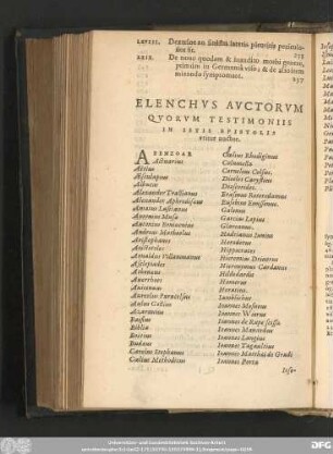 Elenchus Auctorum Quorum Testimoniis In Istis Epistolis utitur auctor.