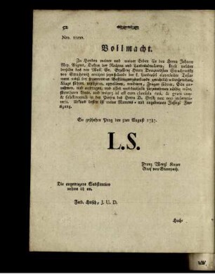 Nr. 12mo. Vollmacht.