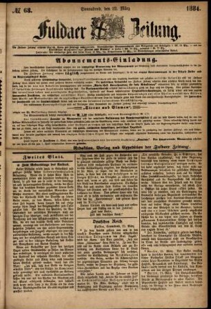 Ausgabe vom Samstag, den 22. März 1884.
