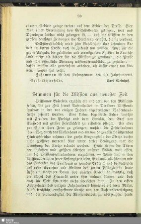 Stimmen für die Mission aus neuester Zeit