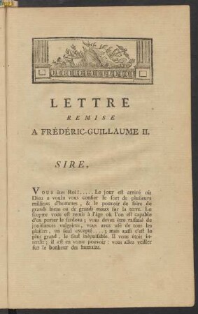 Lettre Remise A Frédéric-Guillaume II.