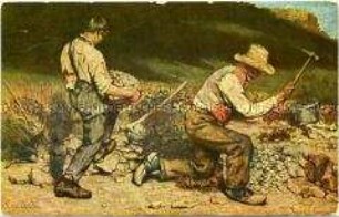 Postkarte mit Gemäldereproduktion von Courbets "Steinklopfer"